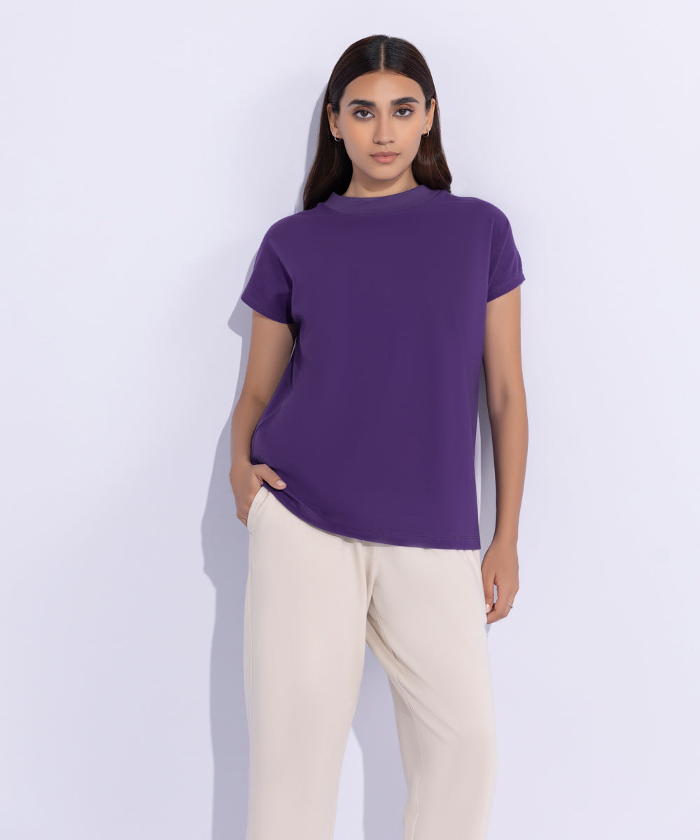 Women's Western Wear Purple T-Shirt With Kimono Sleeves.