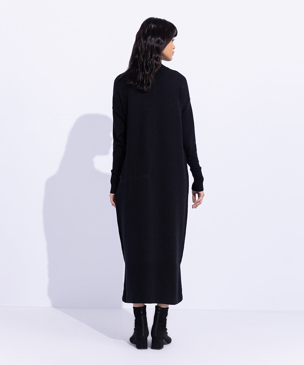 Women's Western Wear Black Long Knitted Sweater Dress