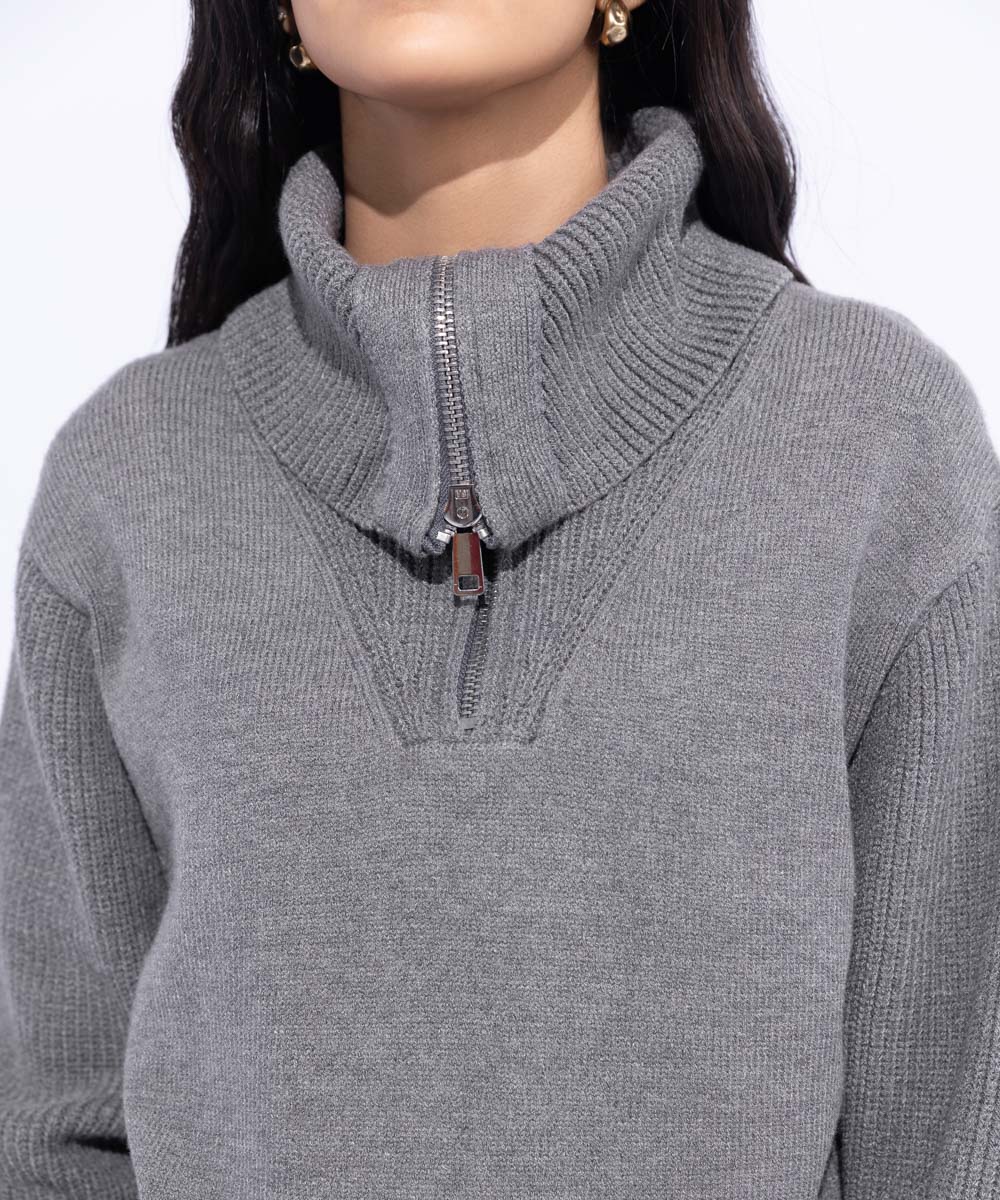 Women's Western Wear Grey Sweater