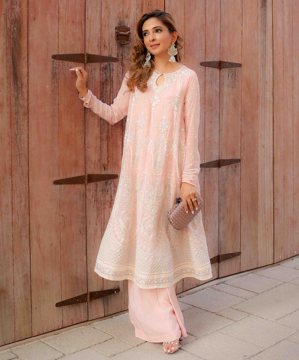 2 Piece - Embroidered Raw Silk Suit