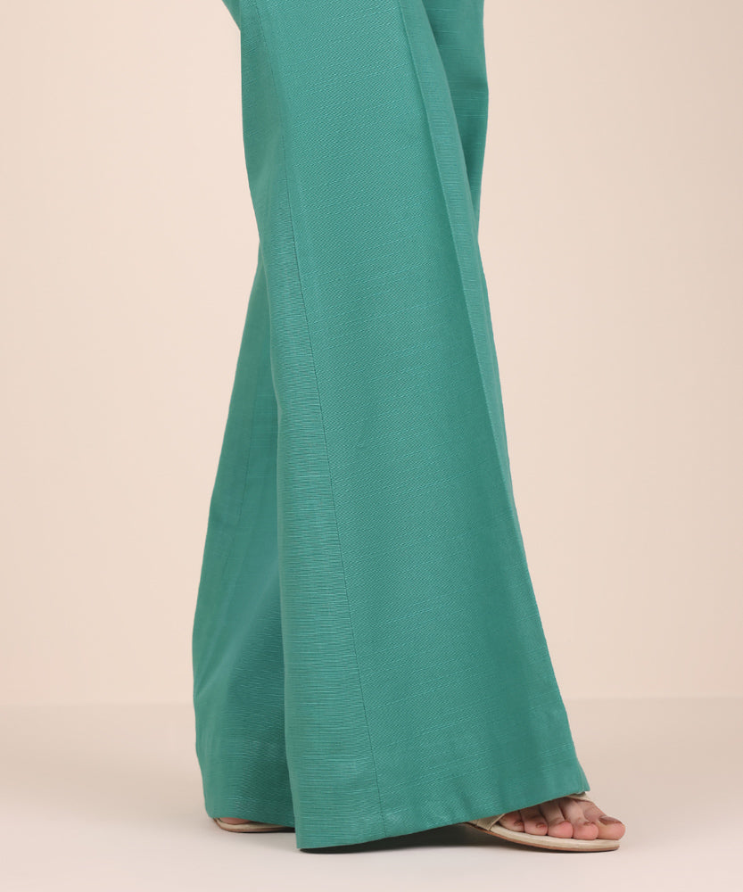 Women's Unstitched Solid Dark Green Khaddar Trousers Fabric