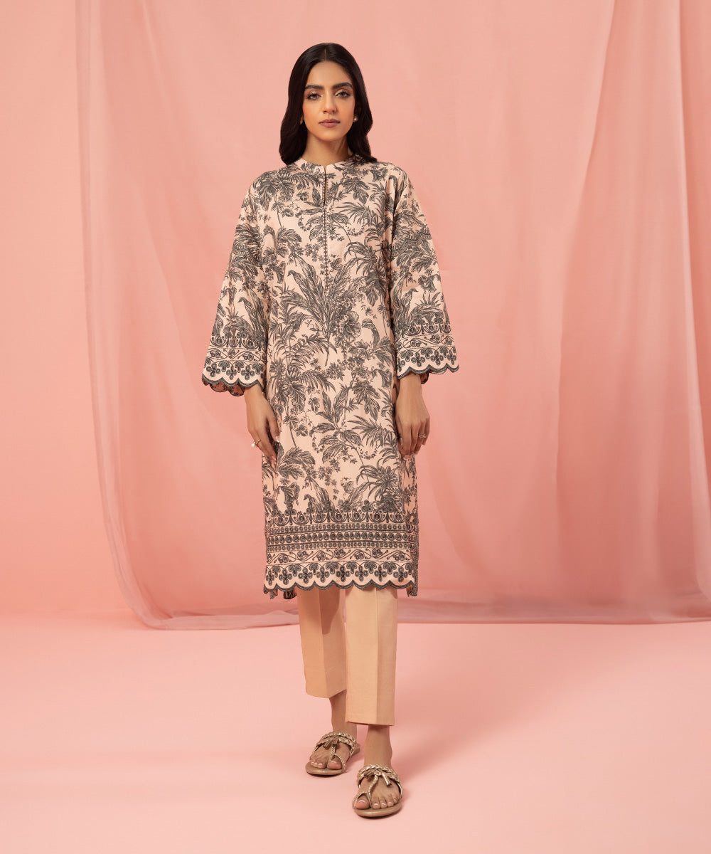 Women's Eid Blush Pink Printed Lawn Unstitched Shirt Trousers
