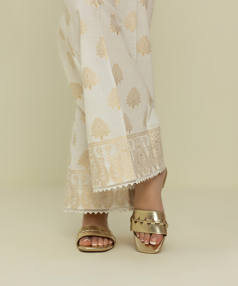 Womens Eid Pret Off White Embroidered Extra Weft Jacquard Culottes
