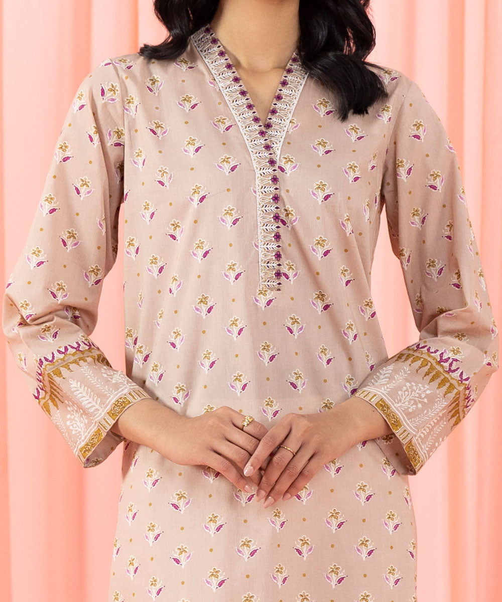 Womens Eid Pret Beige Embroidered Lawn Shirt