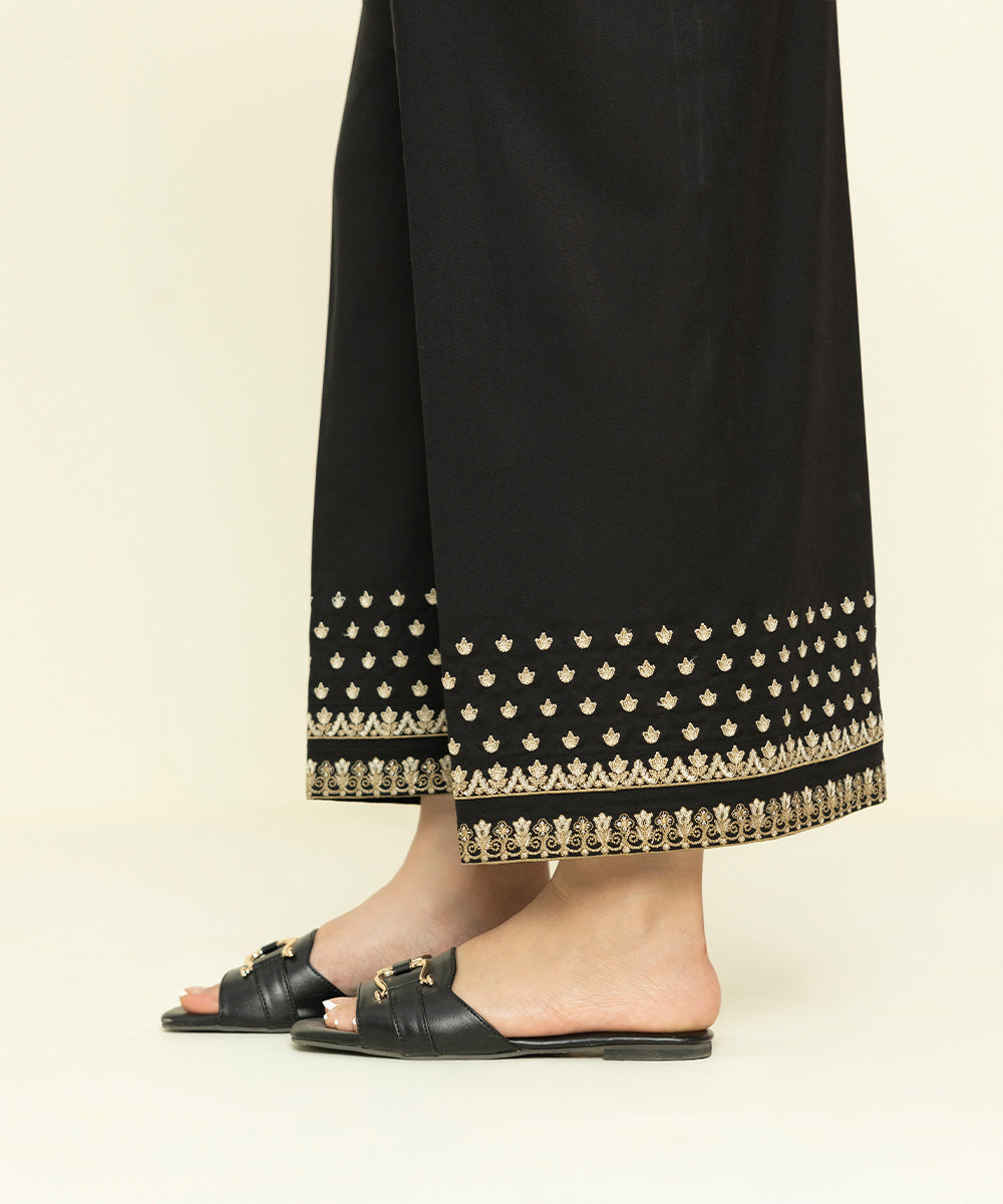 Womens Eid Pret Black Embroidered Cambric Trousers