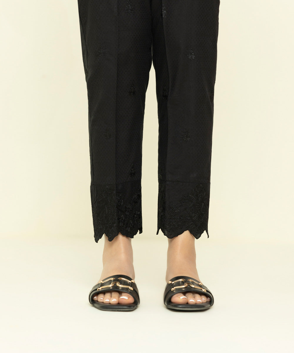 Womens Eid Pret Black Embroidered Dobby Trousers
