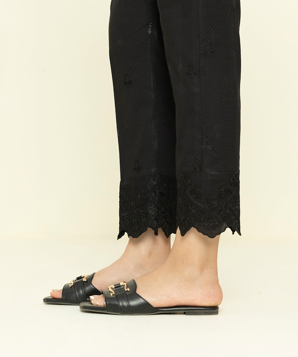 Womens Eid Pret Black Embroidered Dobby Trousers