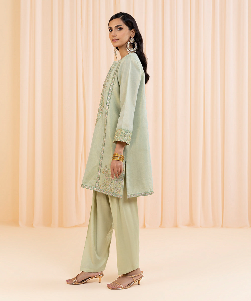 Womens Eid Pret Light Green Embroidered Masoori Two Piece Suit