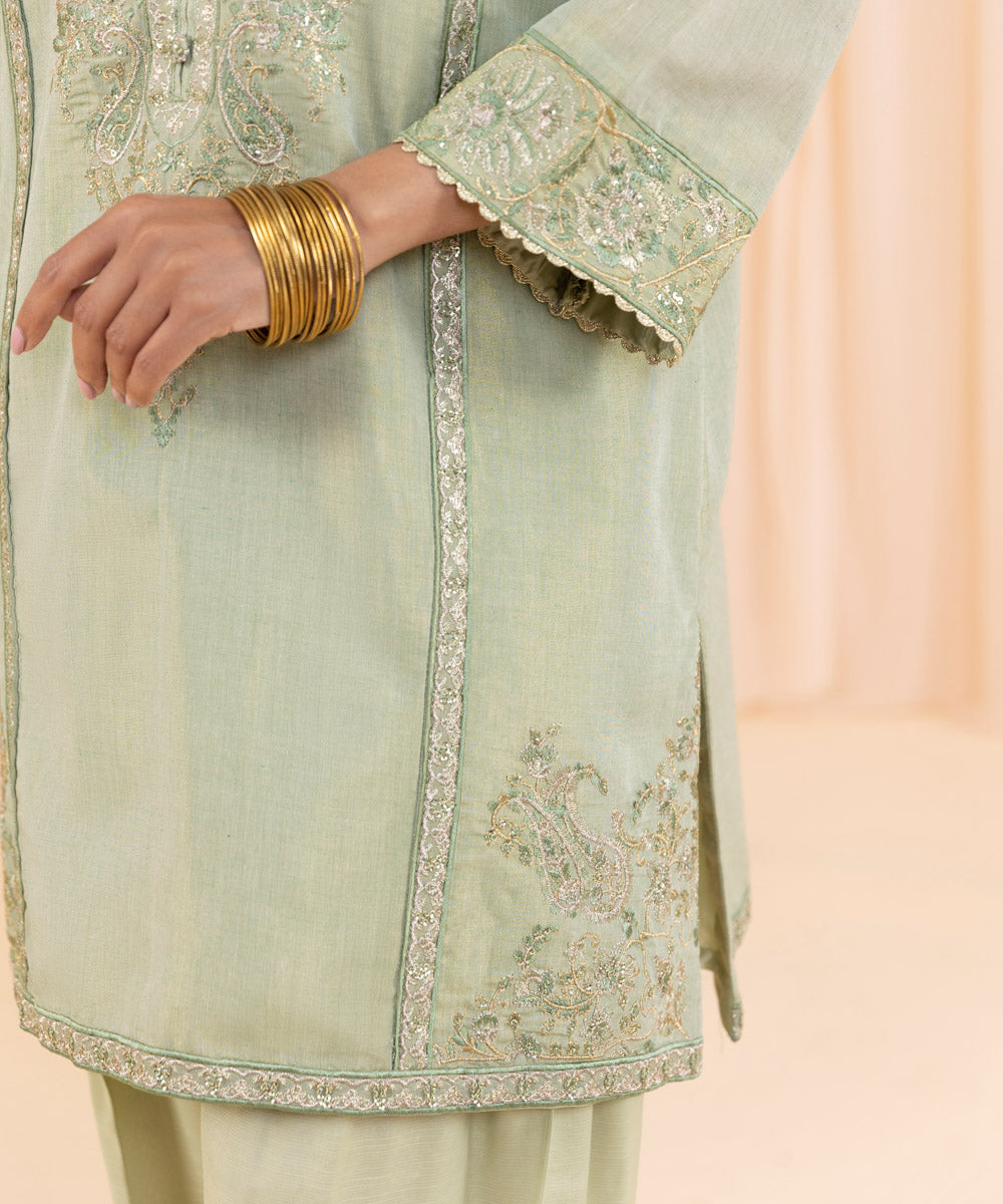 Womens Eid Pret Light Green Embroidered Masoori Two Piece Suit