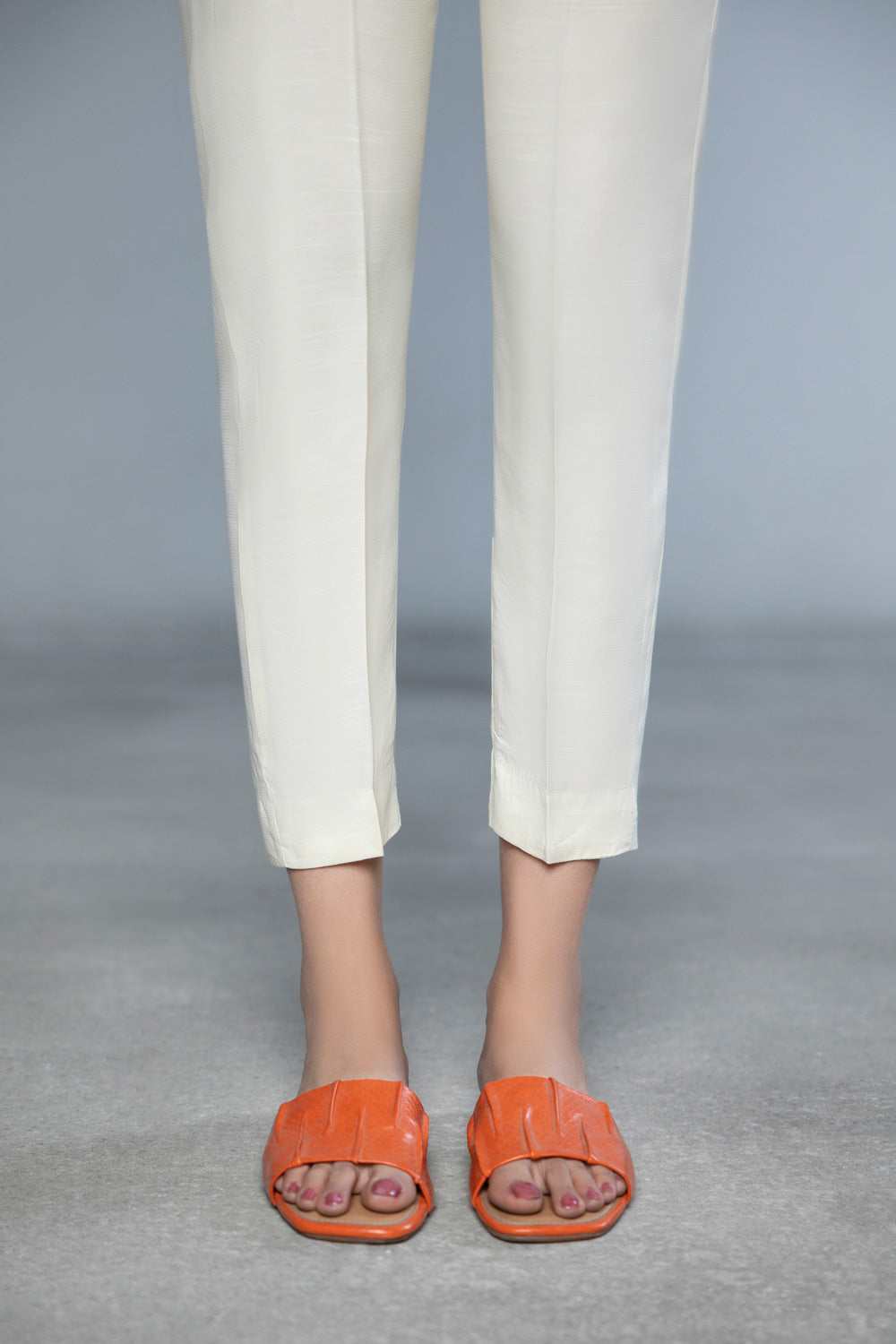 Ready To Wear Raw Silk Off White Cigarette Pants