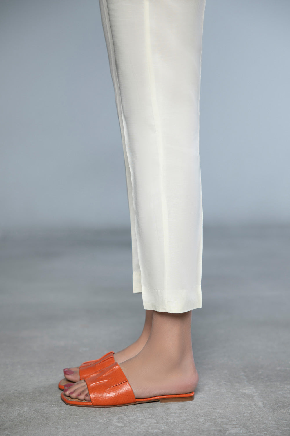 Ready To Wear Raw Silk Off White Cigarette Pants