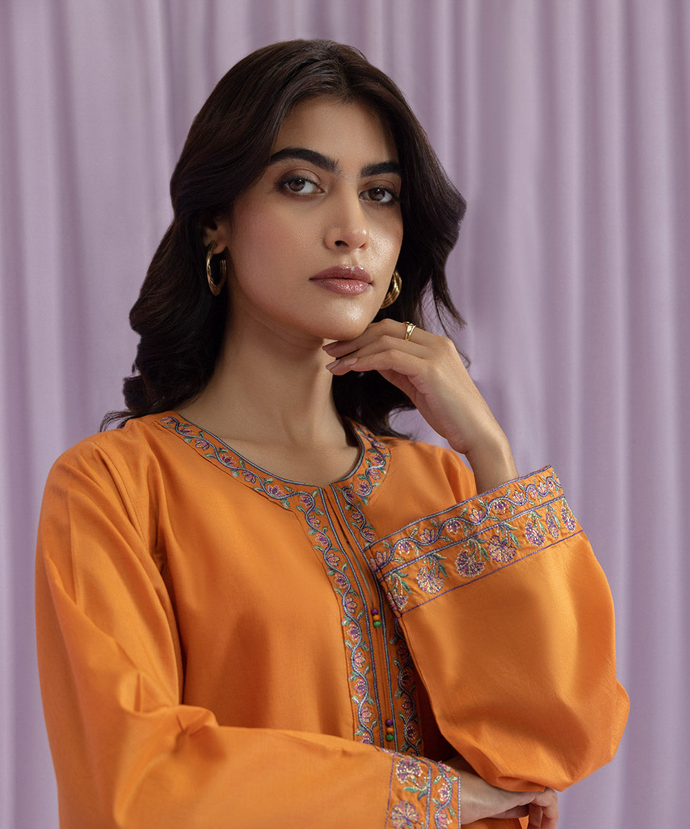 Womens Eid Pret Rust Embroidered Lawn Shirt
