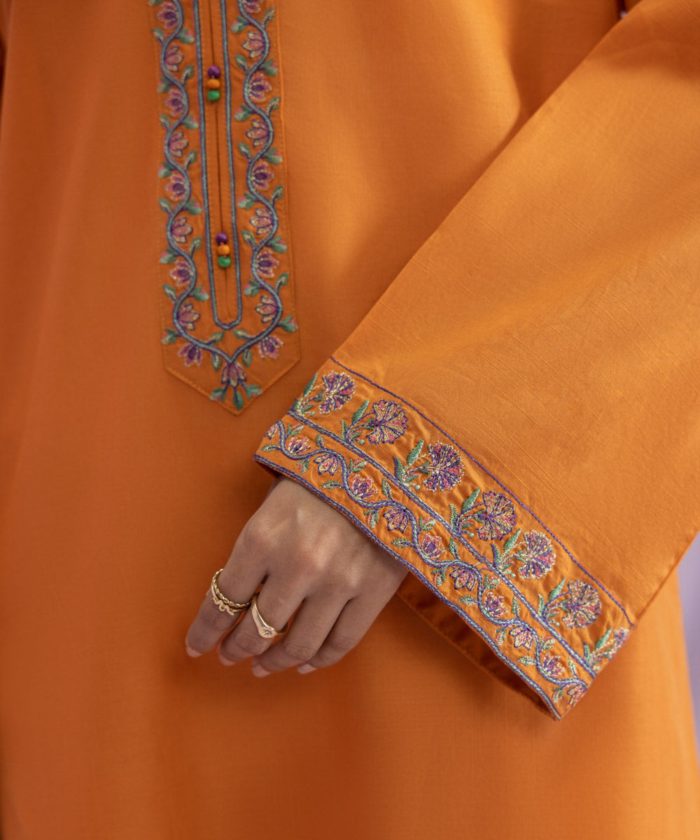 Womens Eid Pret Rust Embroidered Lawn Shirt