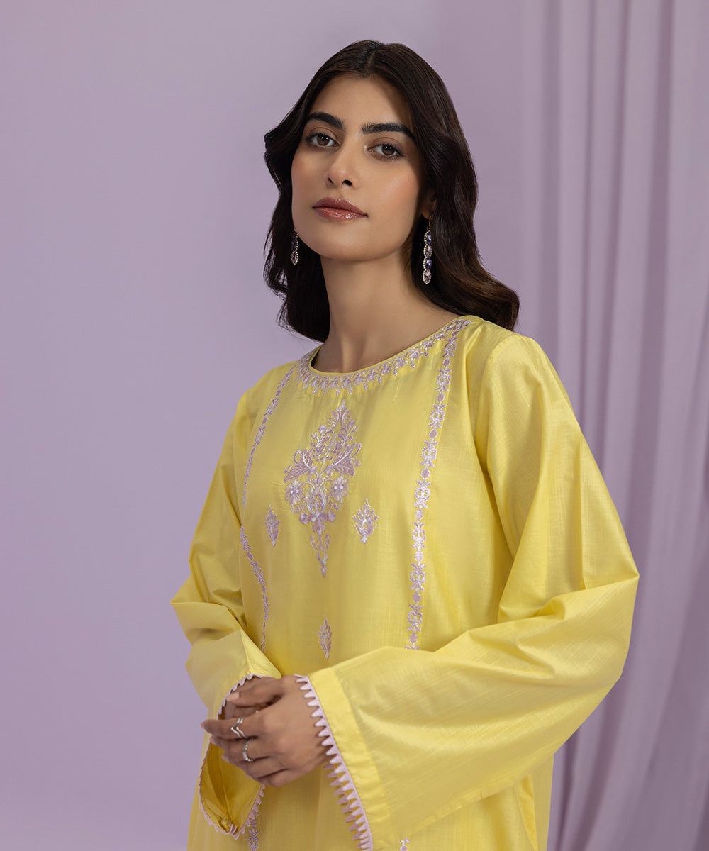 Womens Eid Pret Pale Yellow Embroidered Lawn Shirt