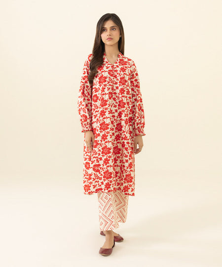 Women's Unstitched Printed Khaddar Red 2 Piece Suit