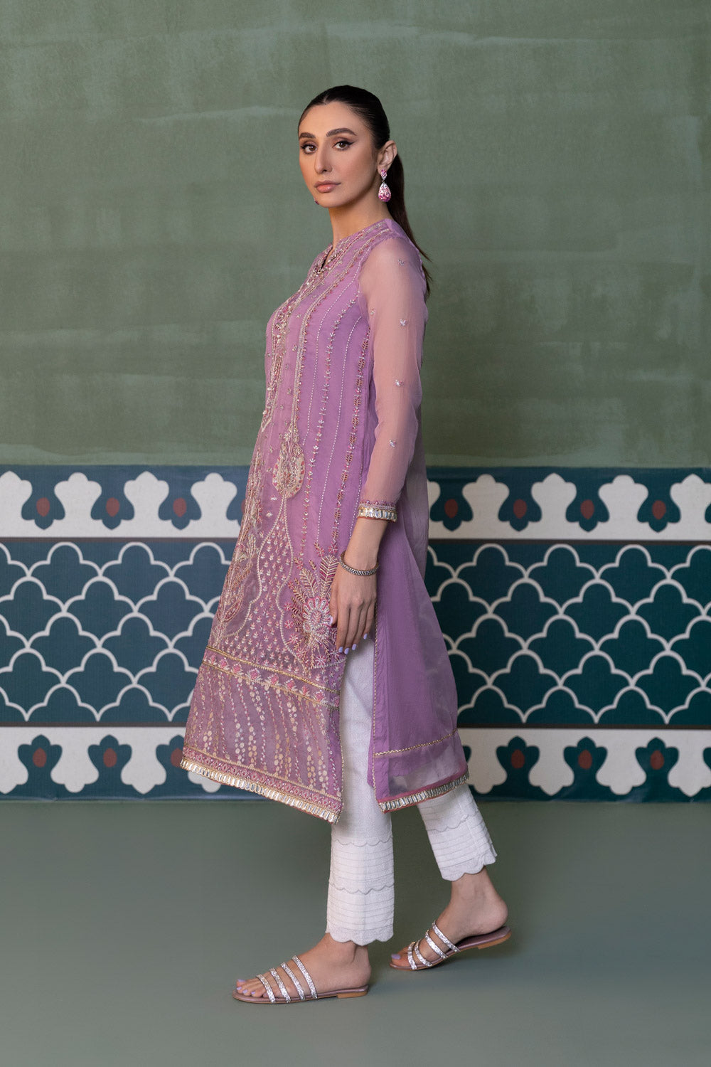 Womens Ready To Wear Lilac One Piece Embroidered Kurta