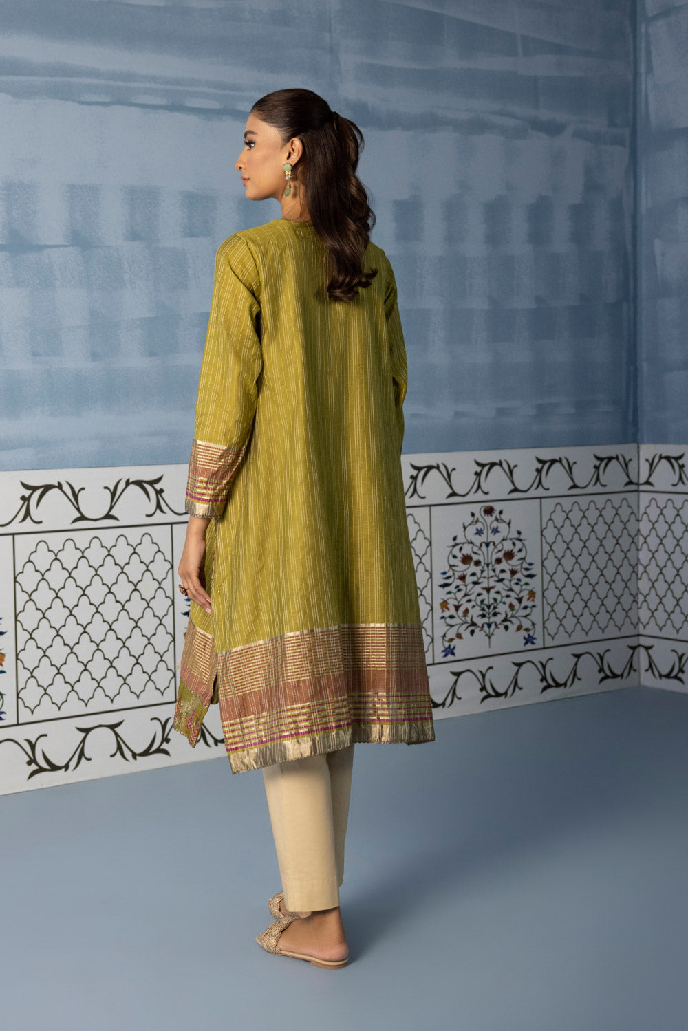 Womens Ready To Wear Olive One Piece Embroidered Kurta