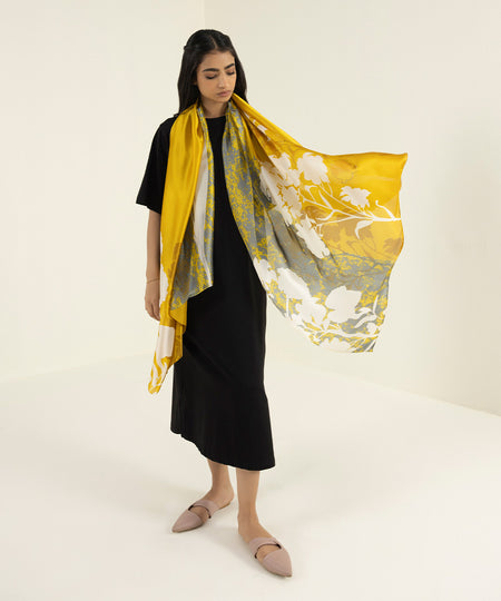 Womens Mustard Polyester Printed West Scarf