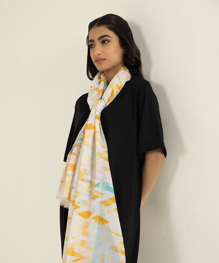 Womens Cream Polyester Printed West Scarf