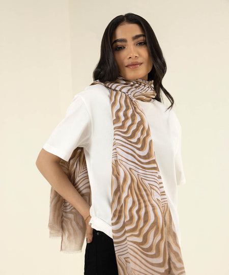 Womens Brown Polyester Printed West Scarf
