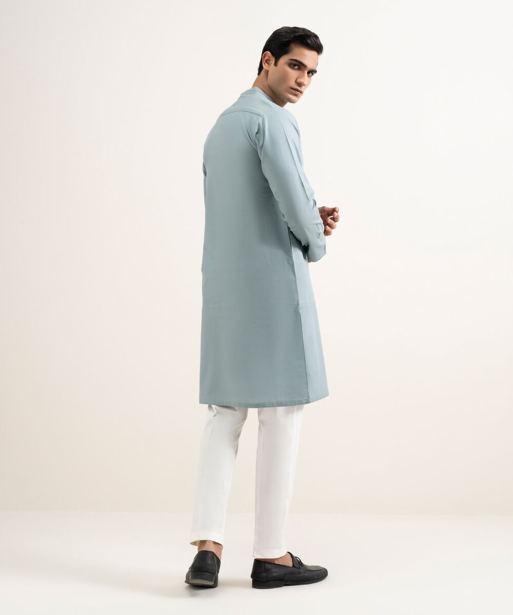 Men's Stitched Blue Grey Kurta