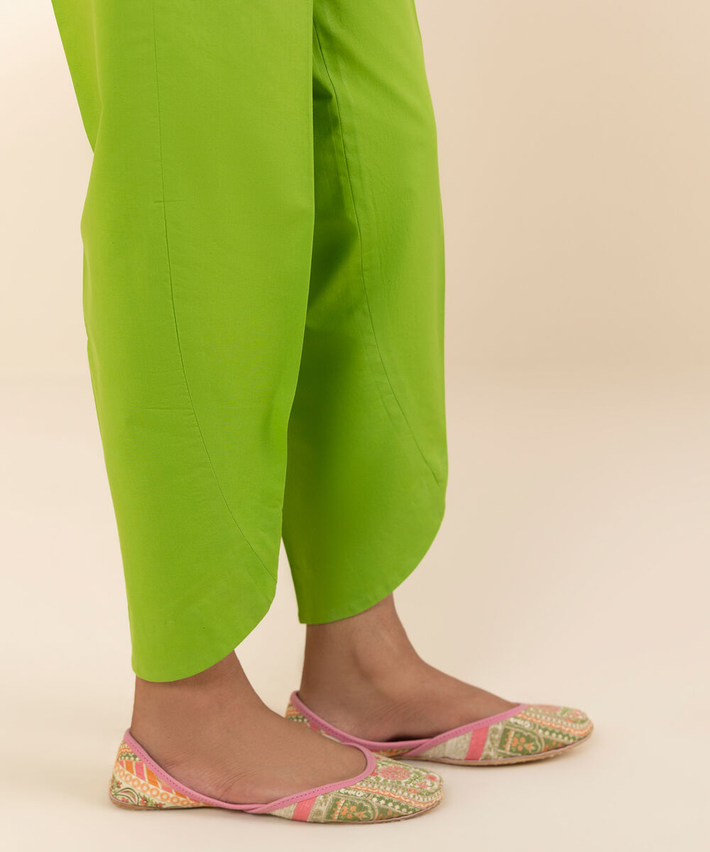 Women's Unstitched Cotton Green Trousers