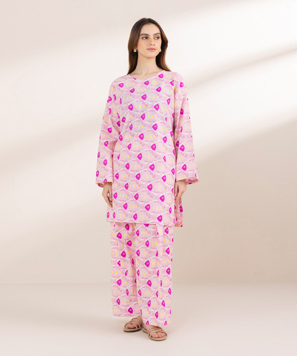 Women's Pret Cambric Pink Printed Boxy Shirt