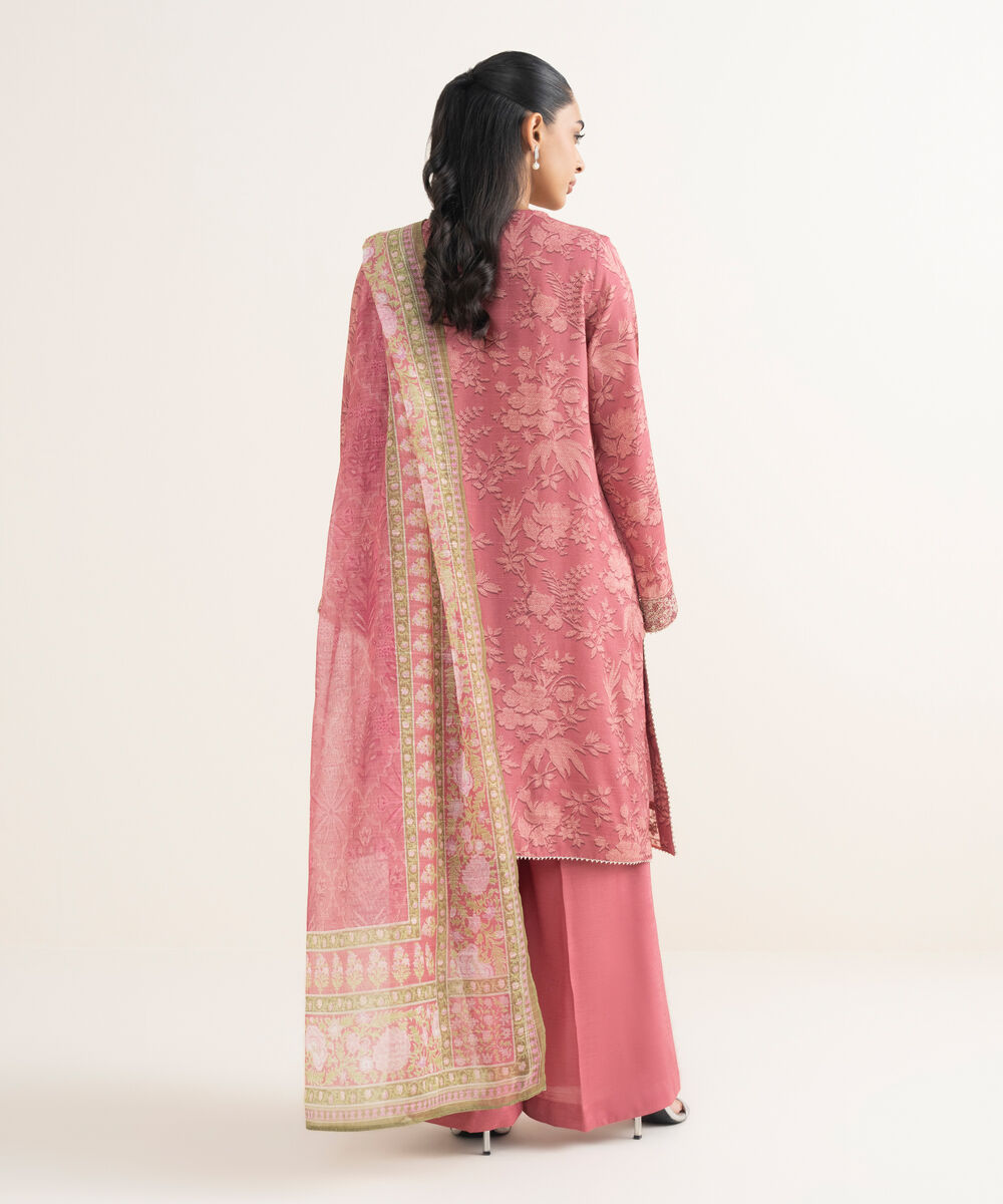 Women's RTW Dobby Embroidered Pink 3 Piece Suit
