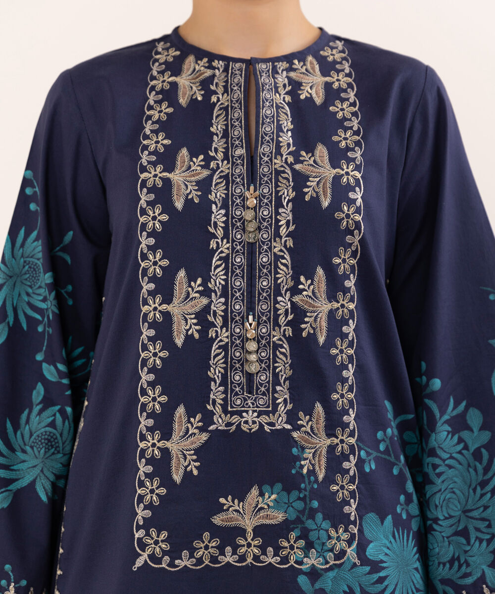 Women's Unstitched Lawn Embroidered Blue 3 Piece Suit