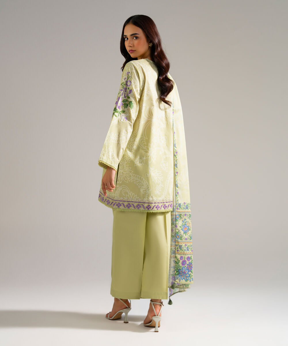 Women's RTW Cambric Embroidered Green 3 Piece Suit