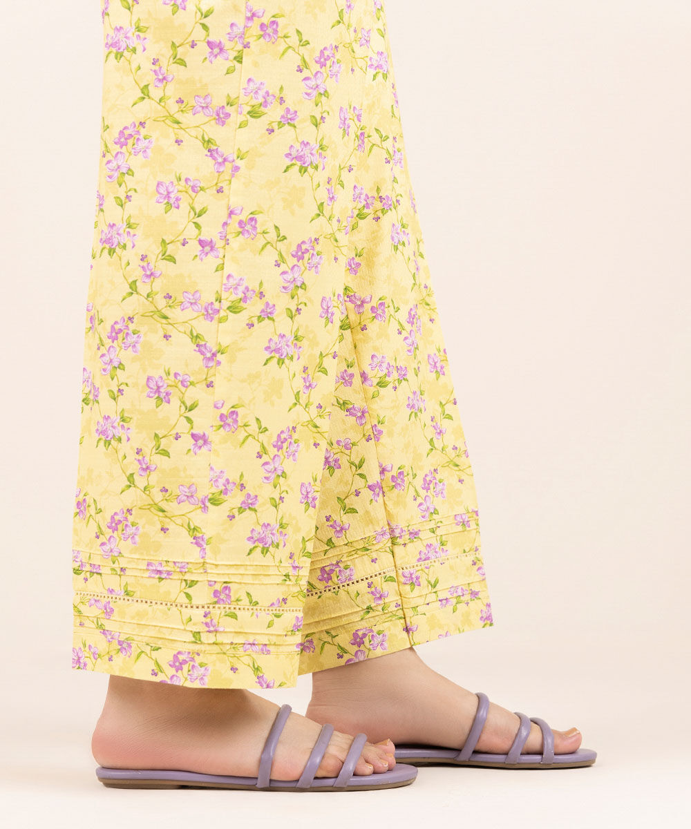 Woman - Yellow Printed Cotton Straight Pants