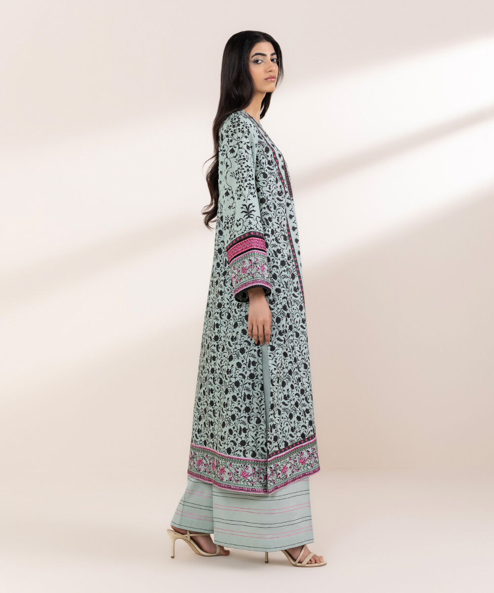 Women's RTW Lawn Blue Embroidered A-Line Shirt