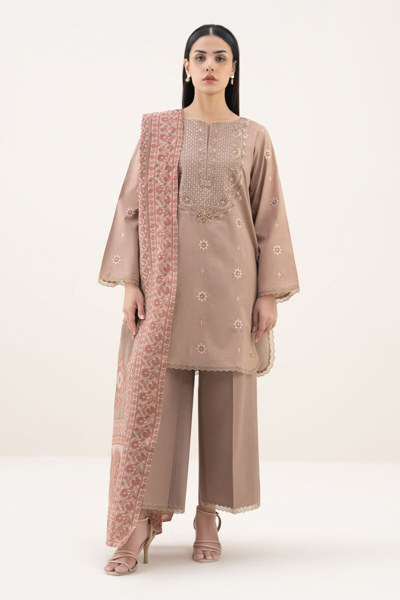 3 Piece - Embroidered Cotton Suit