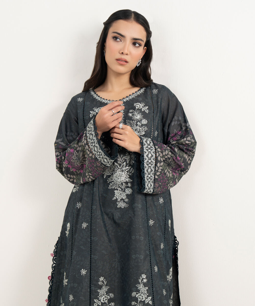 Women's RTW Zari Lawn Embroidered Black 2 Piece Suit