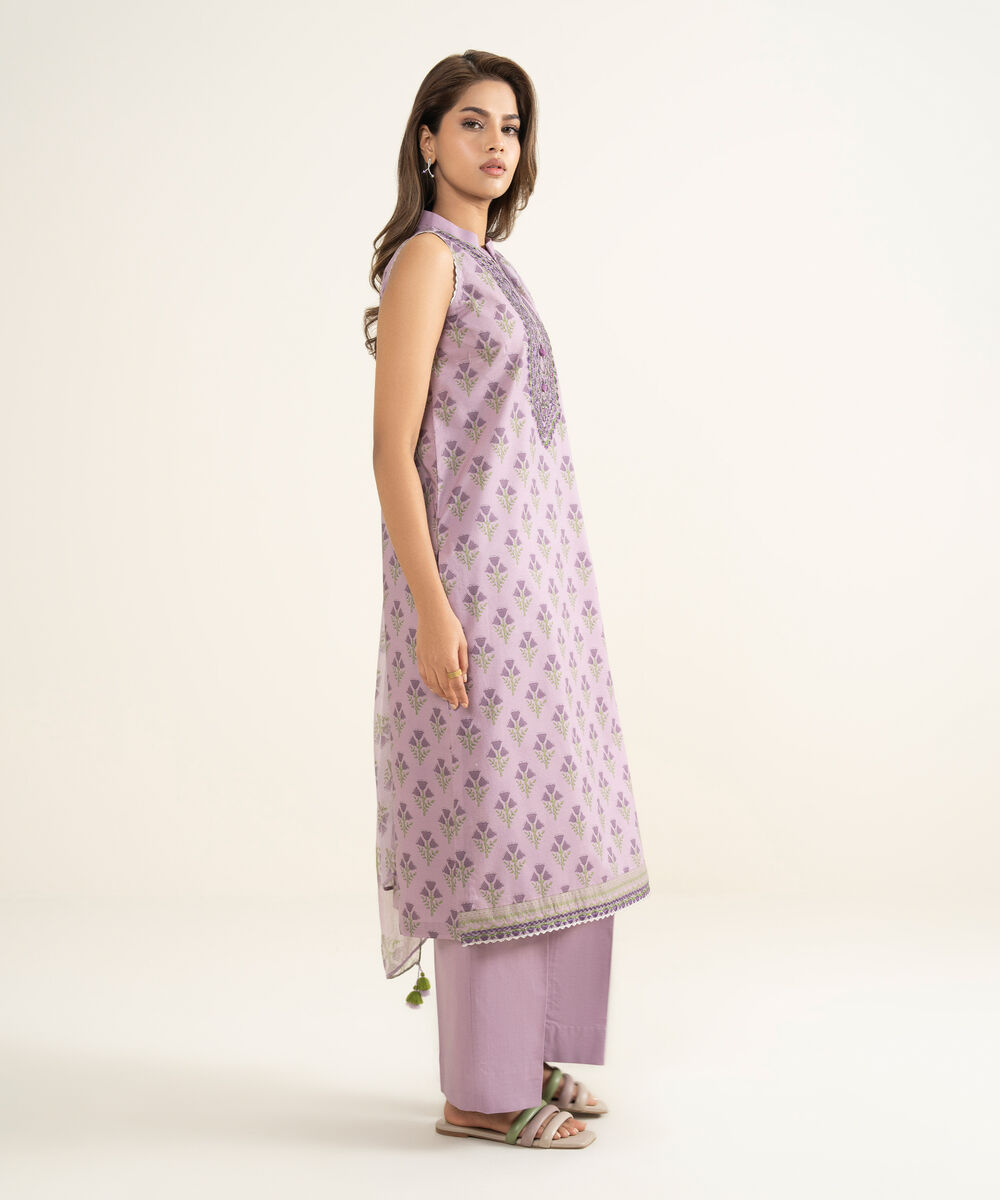 Women's Unstitched Lawn Embroidered Purple 3 Piece Suit