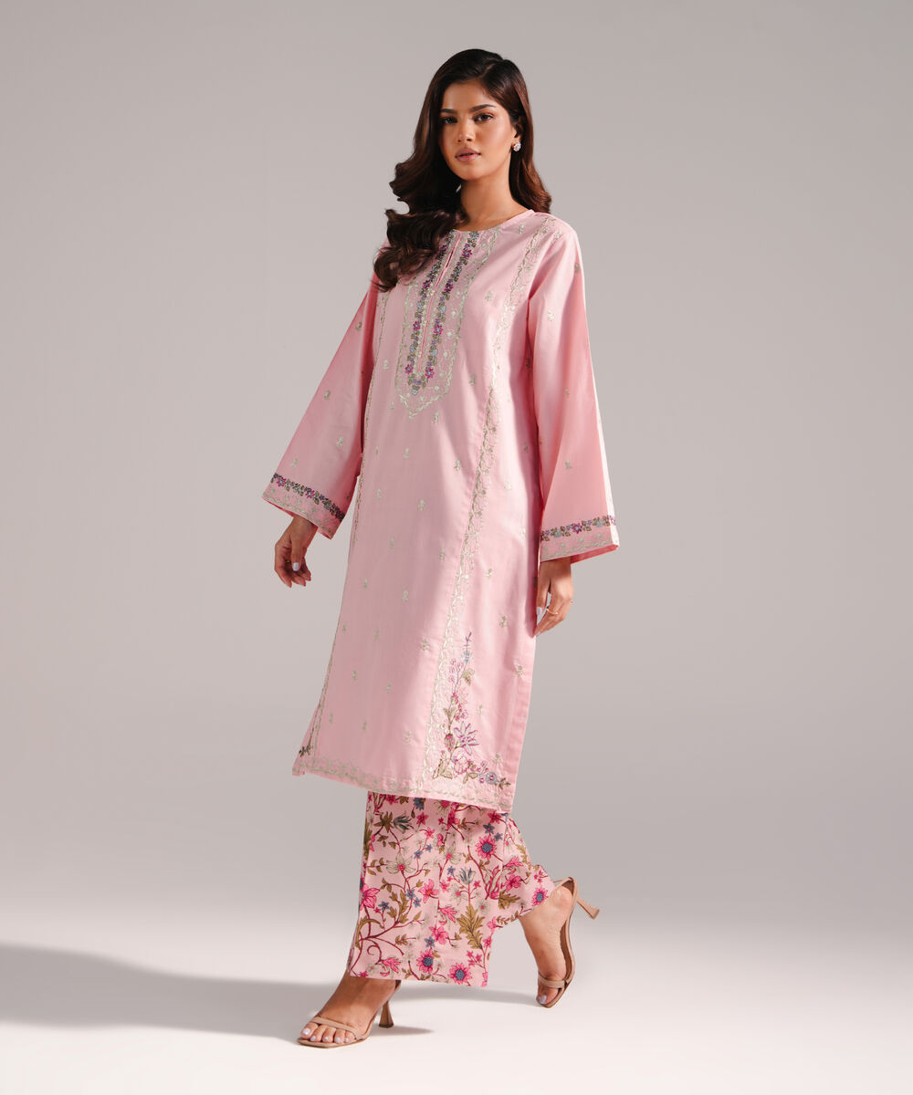 Women's RTW Crosshatch Embroidered Pink 2 Piece Suit