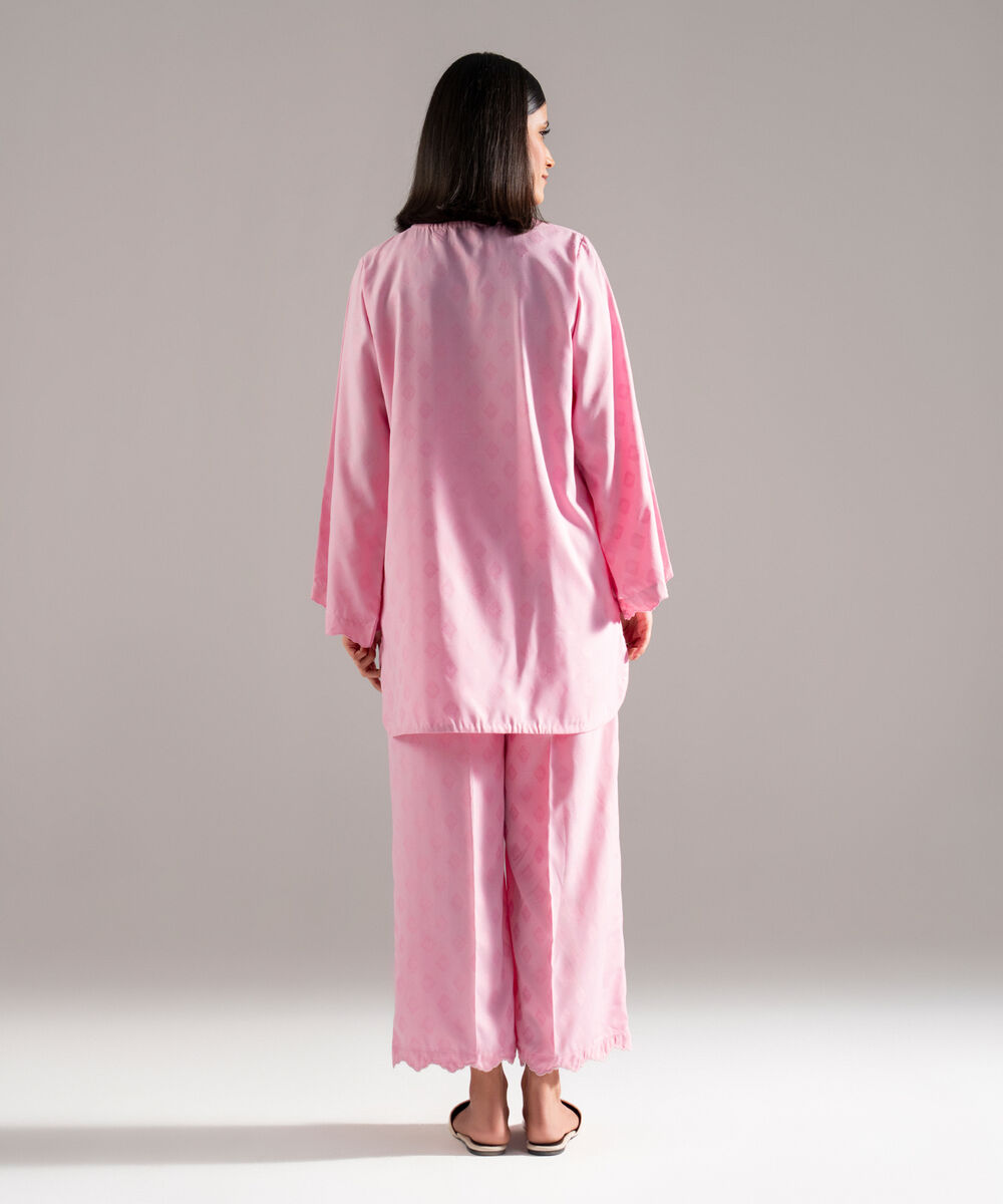 Women's RTW Poly Viscose Jacquard Solid Pink Straight Shirt