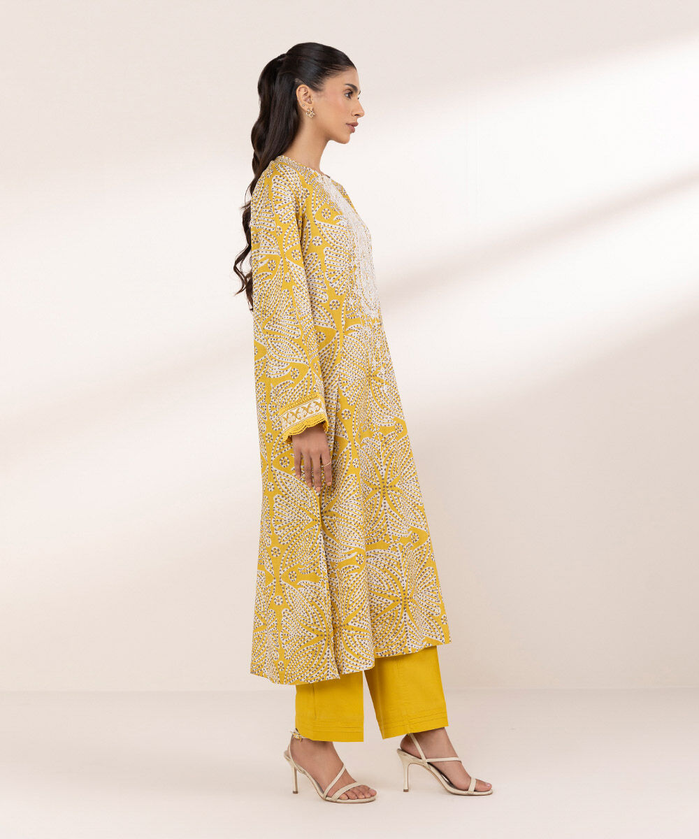 Women's RTW Lawn Yellow Embroidered A-Line Shirt