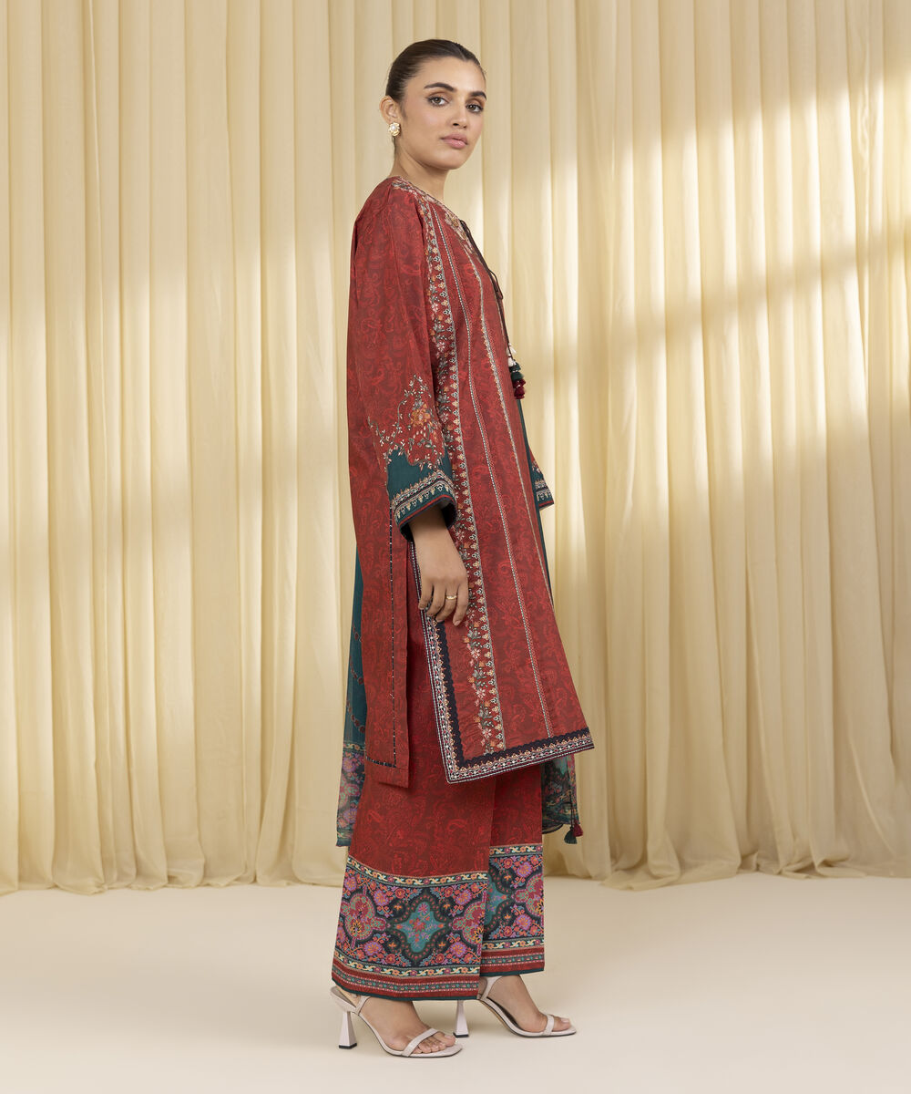Unstitched Women's Red Lawn 3 Piece Suit