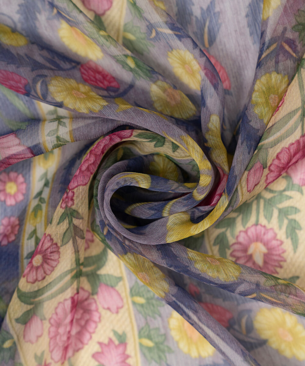 Blended Chiffon Printed Lilac Dupatta