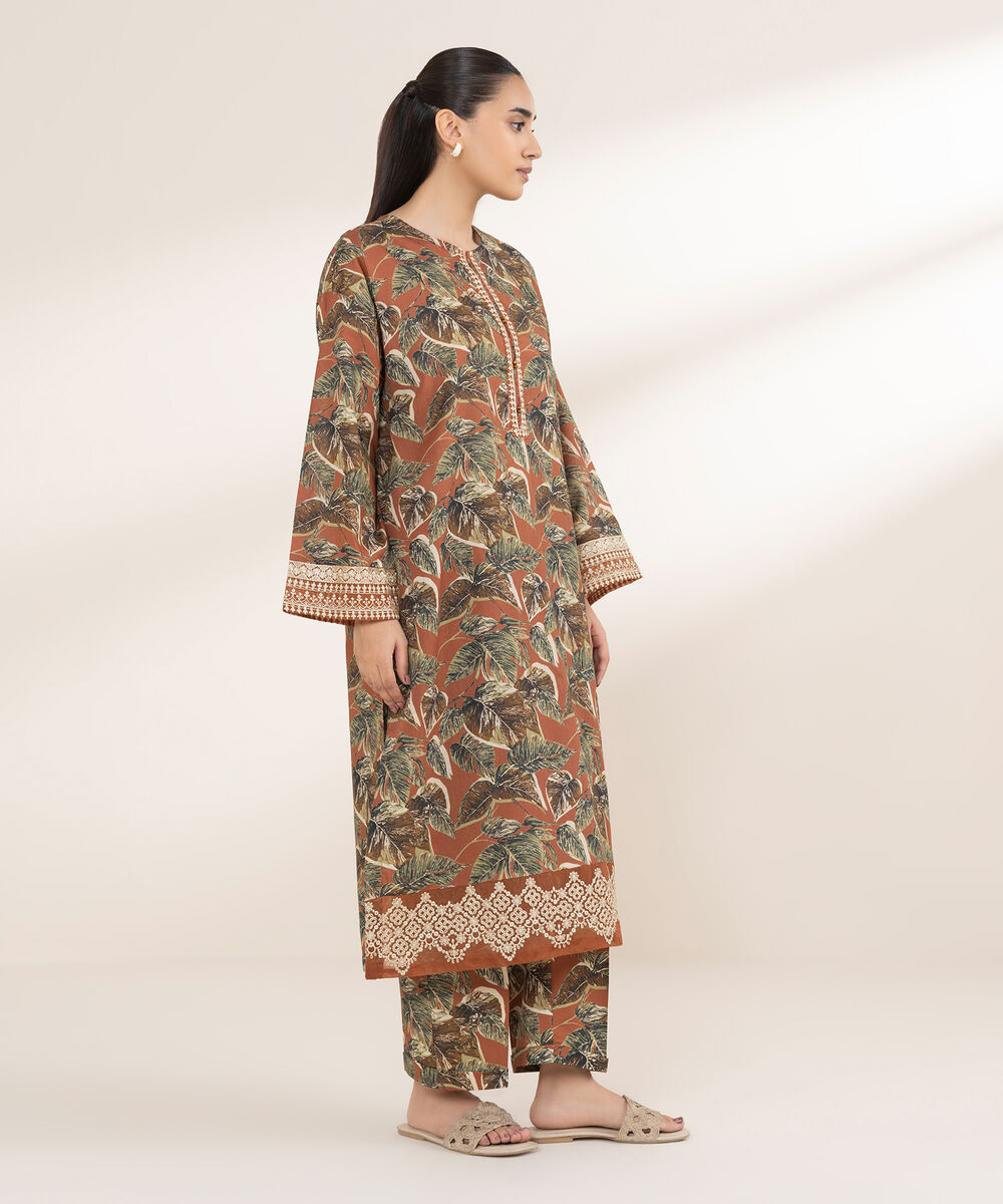 Women's RTW Lawn Brown Embroidered Boxy Shirt