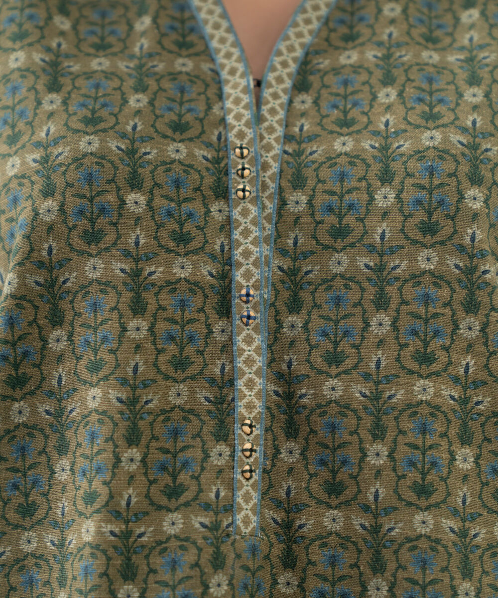 Women's Unstitched Light Khaddar Printed Green 3 Piece Suit