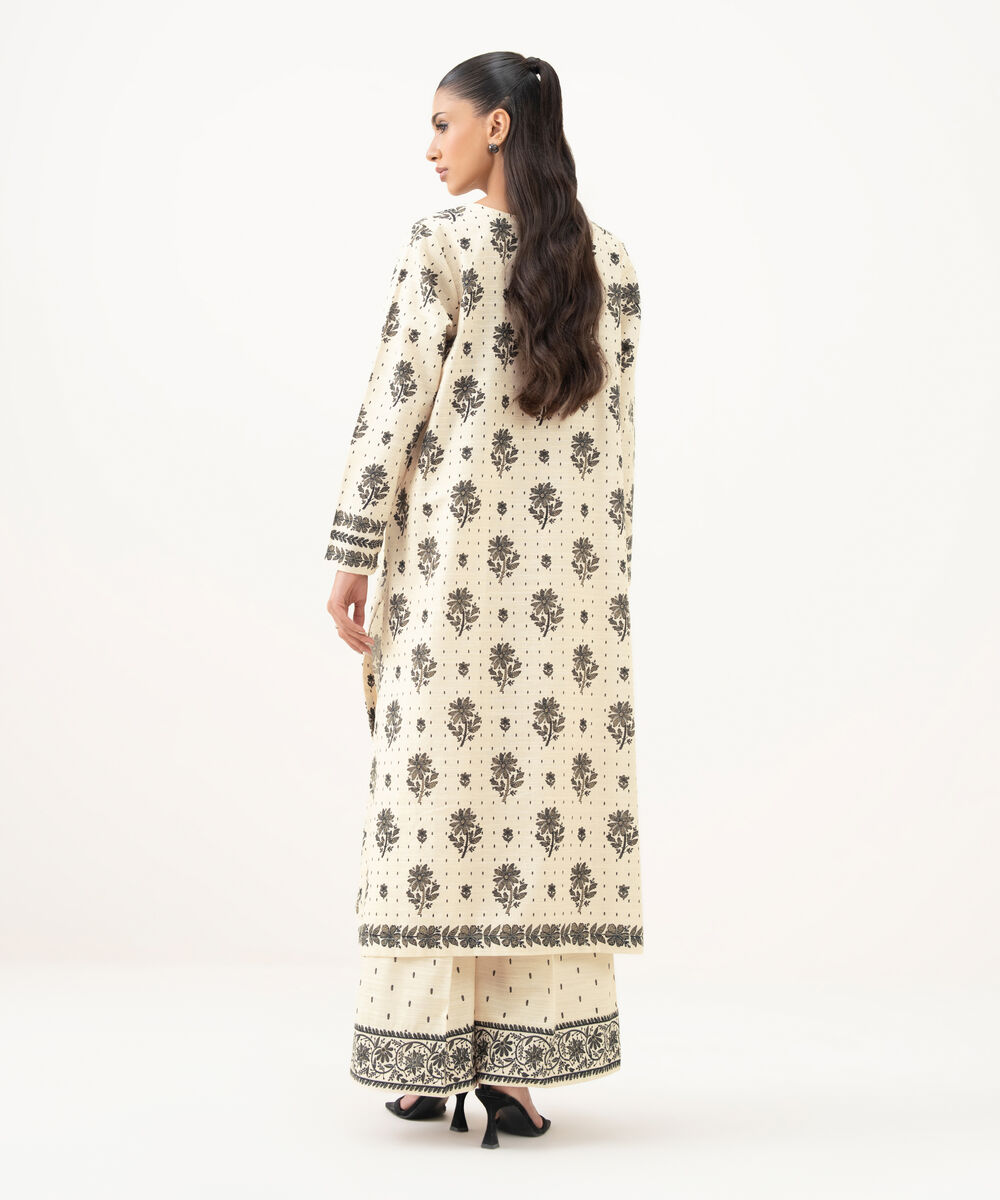 Women's RTW Light Khaddar Printed A-Line Off White Shirt