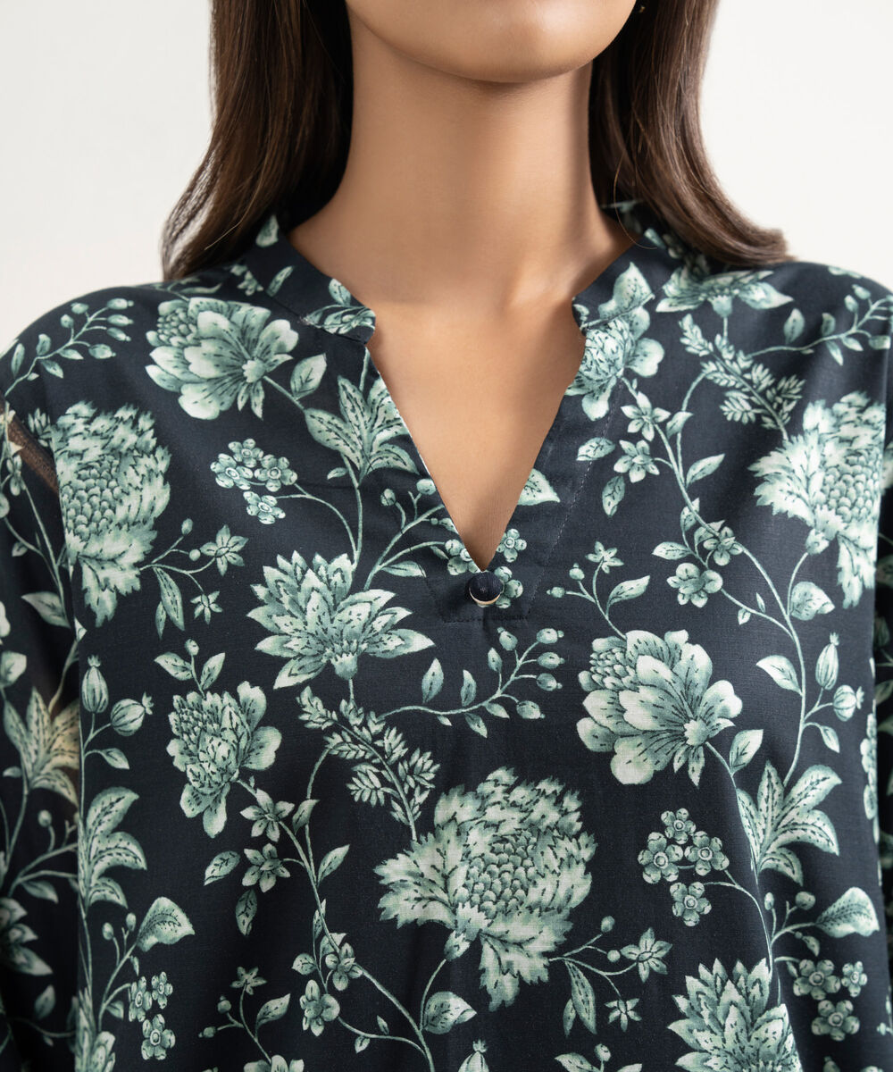 Women's RTW Cambric Embroidered Black Straight Shirt