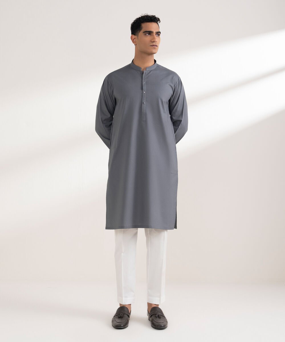 Men's Stitched Cotton Dobby Grey Kurta