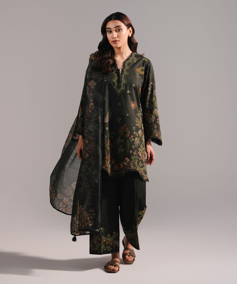 Manaar Printed Dark Green Dupatta