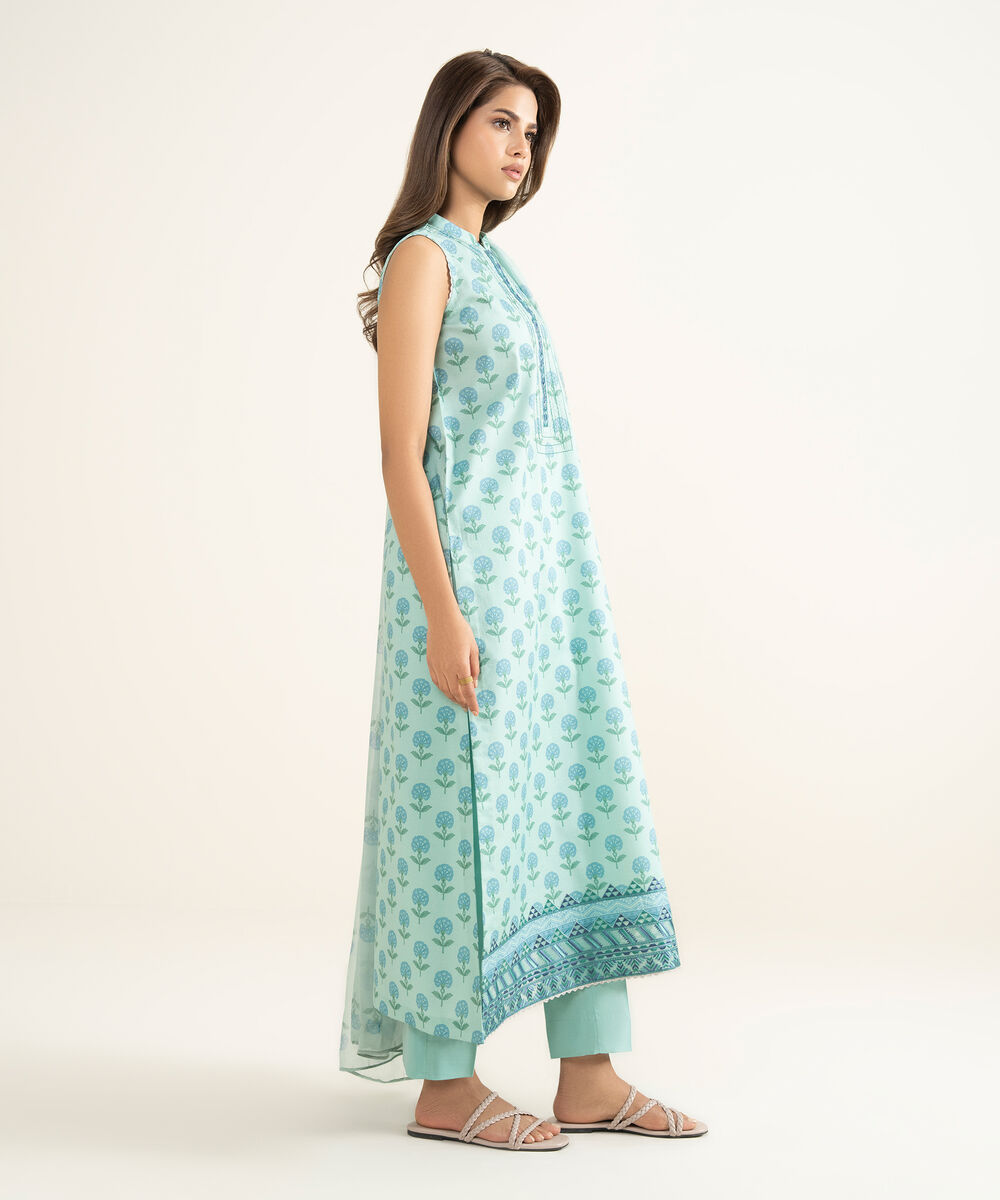 Women's Unstitched Lawn Embroidered Blue 3 Piece Suit