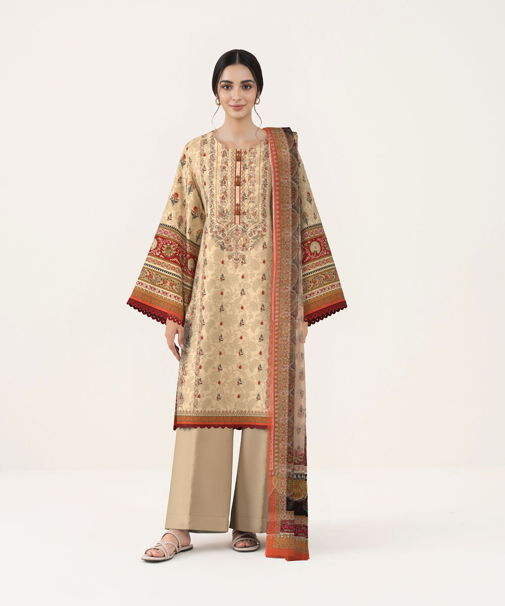 Women's Unstitched Lawn Warm Embroidered 3 Piece Suit