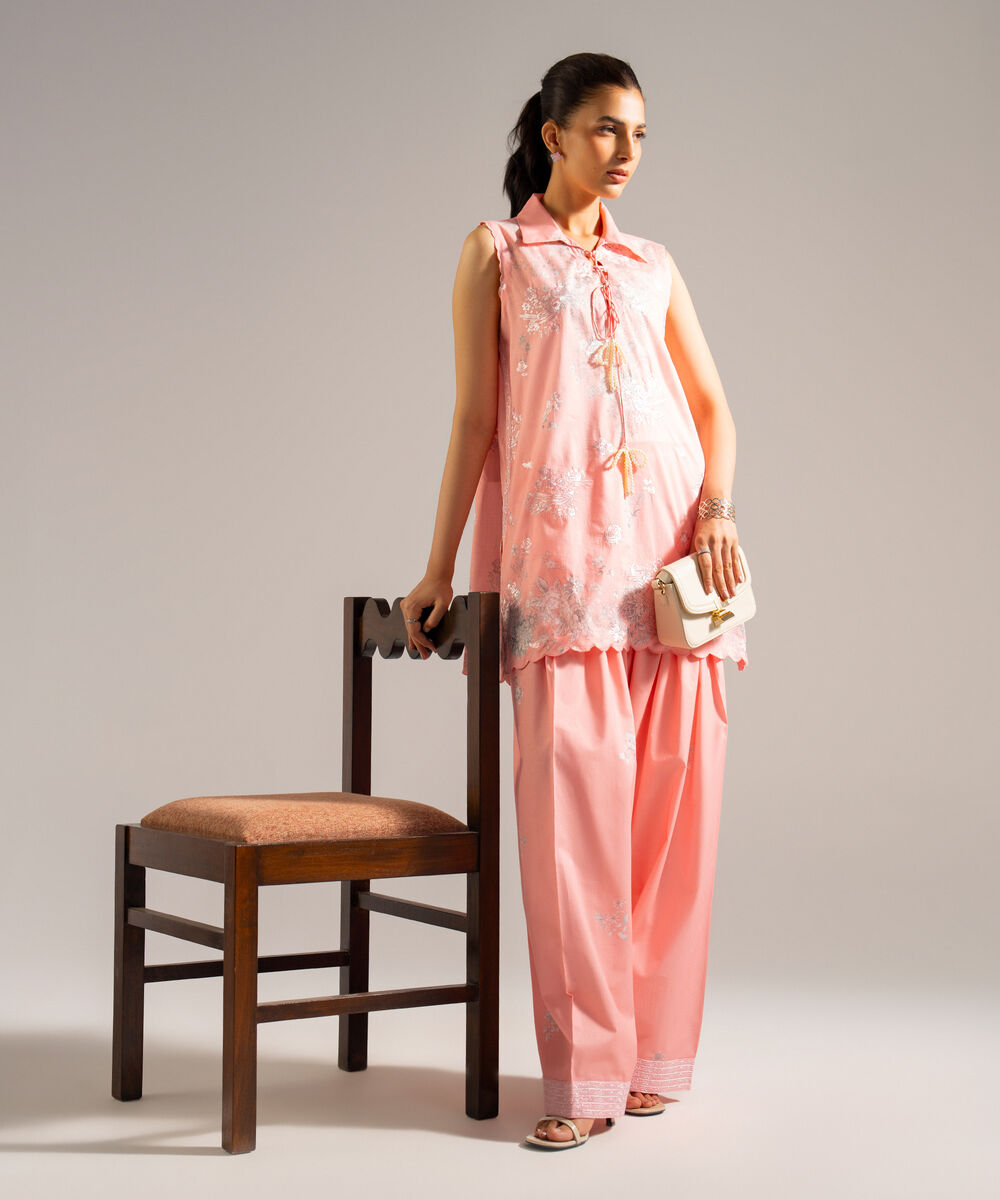 Women's RTW Lawn Embroidered Pink 2 Piece Suit