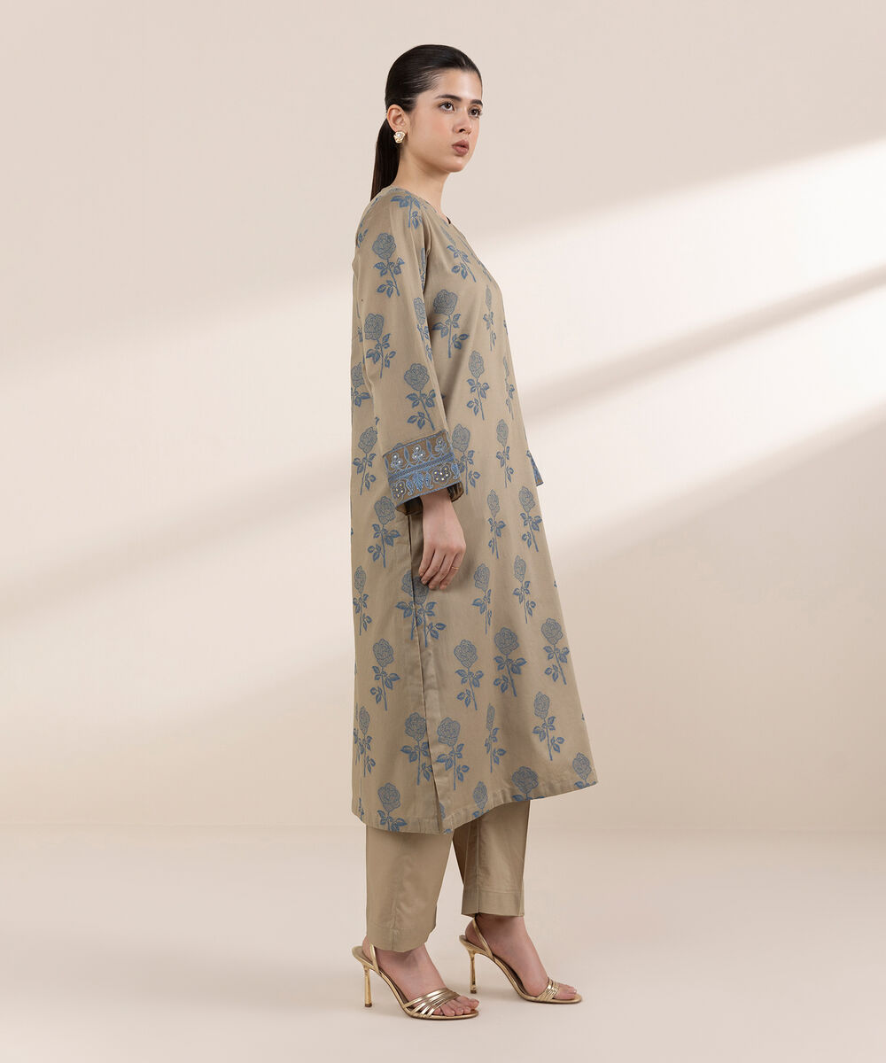 Women's RTW Extra Weft Jacquard Beige Solid A-Line Shirt